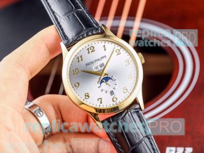 Buy High Quality Copy Patek Philippe Grand Complications Silver Dial Black Leather Strap Watch